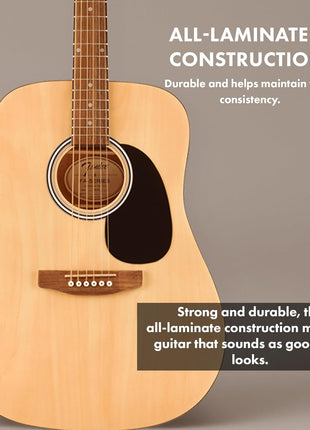 Fender Dreadnought Acoustic Guitar   Natural Bundle with Gig Bag, Strap, Strings, Picks, and Austin Bazaar Instructional Video