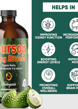 Herboganic Soursop Bitters Liquid | Natural Living Bitters for overall wellness 16 OZ | Soursop Bitters
