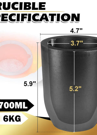 CANALHOUT 6Kg Graphite Crucible w/Pouring Spout for Melting Metal | Silicon Carbide Crucible, 1800°C(3272°F) High Temp, Melting Casting Refining Aluminum Gold Silver Brass Copper