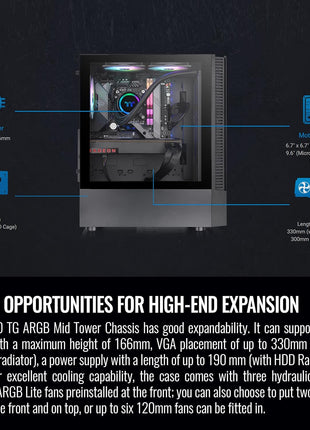Thermaltake View 200 TG ARGB Motherboard Sync ATX Tempered Glass Mid Tower Computer Case with 3x120mm Front ARGB Fan, CA-1X3-00M1WN-00