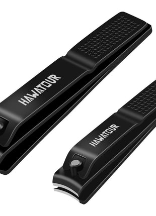 HAWATOUR Nail Clippers Set, Ultra Sharp Sturdy Fingernail and Toenail Clipper Cutters with Visibly Tin Case, Black