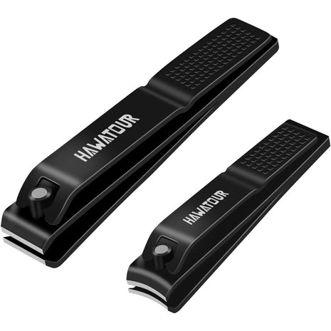 HAWATOUR Nail Clippers Set, Ultra Sharp Sturdy Fingernail and Toenail Clipper Cutters with Visibly Tin Case, Black