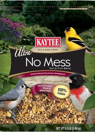 Kaytee Wild Bird Ultra No Mess Nut & Fruit Food Seed Blend For Blue Jays, Woodpeckers, Juncos, Cardinals, Grosbeaks, Sparrows, and Finches, 5.5 Pound