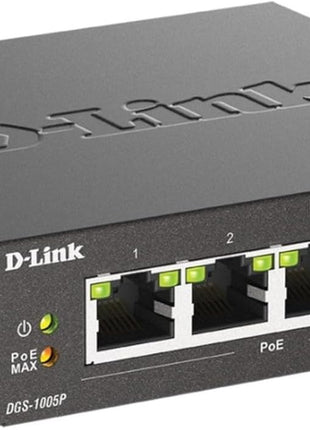 D-Link 5-Port Gigabit PoE+ Unmanaged Ethernet Switch, with 4 PoE Ports up to 60W PoE Budget, QoS, Fanless, Sturdy Metal with Shielded Ports, Compact Desktop, Follows NDAA/TAA (DGS-1005P)
