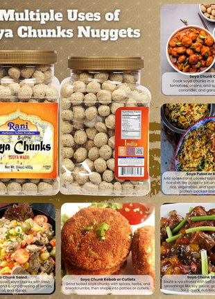Rani Soya Chunks Nuggets (High Protien) Vadi 14oz (400g) ~ All Natural, Salt-Free | Vegan | No Colors | Gluten Friendly | NON-GMO | Kosher | Indian Origin | Meat Alternate Substitute