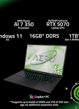 GIGABYTE AERO X16; Copilot+ PC - 165Hz 2560x1600 WQXGA - NVIDIA GeForce RTX 5070 - AMD Ryzen AI 7 350-1TB SSD with 16GB DDR5 RAM - Windows 11 Home - Lunar White