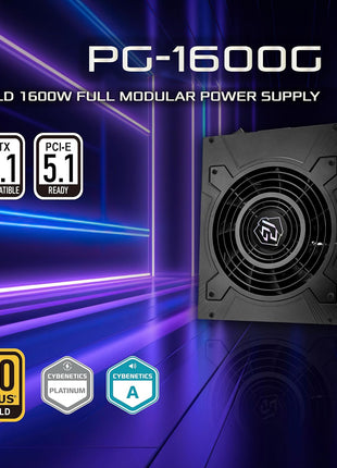 ASRock PG 1600G ATX 3.1 1600W Power Supply PCle5.1 10 Years Warranty Fully Modular Japanese Capacitor Phantom Gaming PG-1600G 80 Plus Gold Cybenetics Platinum 12V-2x6 Cables