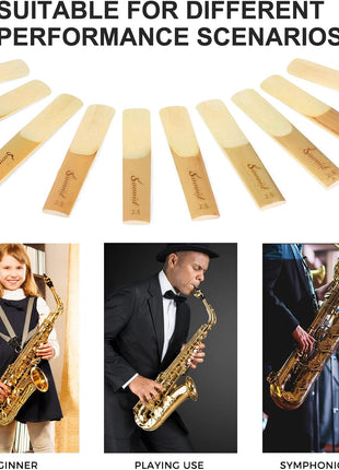 Sovvid 10 Pack Professional Alto Saxophone Reeds with Plastic Box, Strength 2.5 Alto Sax Reeds, Laser Engraved Marking & Thinner Reed Tip for Easy of Play, Traditional Reeds for Saxophone Alto