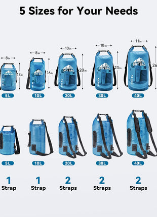 HEETA Dry Bag Waterproof for Women Men, 5L/10L/20L/30L/40L Roll Top Lightweight Dry Storage Bag Backpack with Phone Case for Travel Swimming Boating Kayaking Paddle Board Camping Beach Accessories