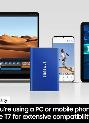SAMSUNG T7 Portable SSD, 2TB External Solid State Drive, Speeds Up to 1,050MB/s, USB 3.2 Gen 2, Reliable Storage for Gaming, Students, Professionals, MU-PC2T0H/AM, Blue