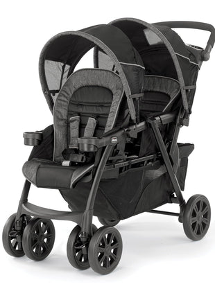 Chicco Cortina Together Double Stroller, 2-Seat, Foldable | Minerale Black/Silver, 100% polyester, fits 2 Chicco KeyFit seats, all-wheel suspension, baby travel stroller