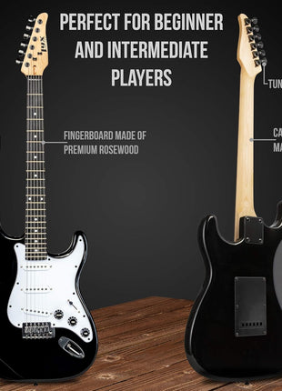 LyxPro Electric Guitar 39 inch inch Complete Beginner Starter kit Full Size with 20w Amp, Package Includes All Accessories, Digital Tuner, Strings, Picks, Tremolo Bar, Shoulder Strap, and Case Bag   Black