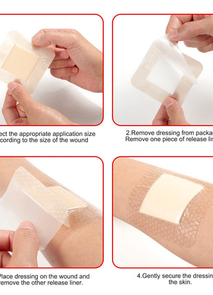 FRESINIDER Silicone Foam Dressing with Adhesive Border – Wound Dressing Bandage – Silicone Foam Pad – Pack of 10 – 4 x 4 Inches Large Waterproof Bandages – Self Adhesive Wound Care and Dressings