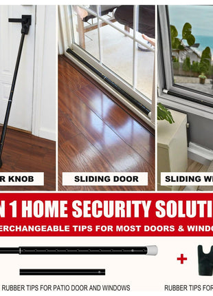 SECURITYMAN 2-in-1 Door Security Bar & Sliding Door Security Bar - Door Jammer Constructed of High Grade Iron - Black Door Stoppers Security Bar