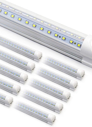 10-Pack 8ft LED Shop Light Fixture - 90W T8 Integrated LED Tube Light - 6500K 12000LM V-Shape Linkable - High Output - Clear Cover - Plug and Play - 270 Degree Lighting for Garage, Shop, Barn