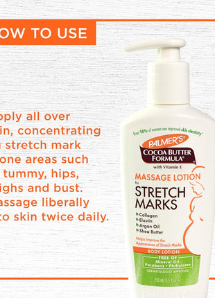 Palmer's Cocoa Butter Formula Massage Lotion For Stretch Marks, Pregnancy Skin Care, Belly Cream with Collagen, Elastin, Argan OIl and Shea Butter, 8.5 Ounces