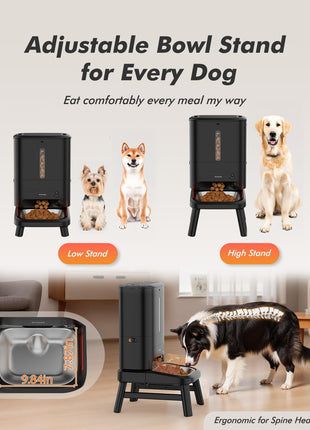 Automatic Dog Feeder for Large Breed with Camera - 15L/ 64 Cups Anti-Clog 5G WiFi Dog Food Dispenser for 2-23mm Kibble, Elevated Stand, Large Food Tray, 1080P HD Video with Night Vision, Keeps Fresh