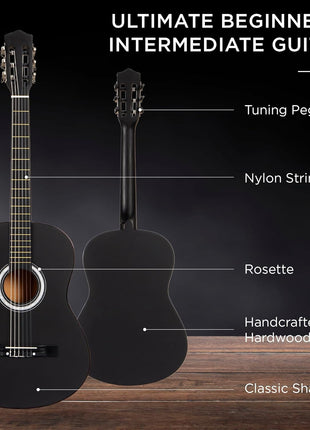 Best Choice Products 38in Beginner All Wood Acoustic Guitar Starter Kit w/Gig Bag, 6 Picks, Nylon Strings, Strap w/Pick Holder - Matte Black