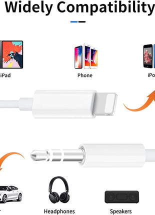 (Apple MFi Certified) iPhone AUX Cord,Lightning to 1/8 Inch Audio Cable,3.3ft, Headphone Jack Adapter Male Aux Stereo Audio Cable Compatible for iPhone 14/13/12/11/XR/X/8/7 (White)
