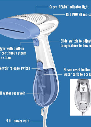 Conair Handheld Garment Steamer for Clothes, ExtremeSteam 1200W, Portable Handheld Design,White/Blue