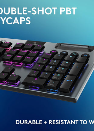 Logitech G915 X Lightspeed Low-Profile Wireless Gaming Keyboard, Double-Shot PBT Keycaps, Fully Programmable Keys, RGB Backlighting, Sleek Aluminum Finishing, GL Red Linear Switches - PC/Mac - Black