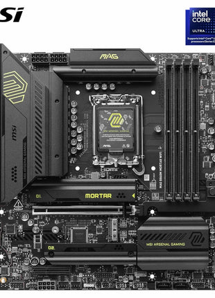 MSI MAG B860M Mortar WiFi Motherboard, mATX - Supports Intel Core Ultra Processors (Series 2), LGA 1851 - DDR5 Memory Boost 9200+ MT/s OC, 1 x PCIe 5.0 x16, 1 x M.2 Gen5, 5G LAN, Wi-Fi 7