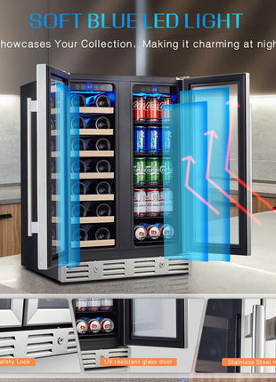 24 Inch Wine and Beverage Fridge, Wine Refrigerator Dual Zone Hold 20 Bottles and 78 Cans,Built-In or Freestanding Digital Touch Control | Under Counter or Freestanding Wine Fridge Hold 20 Bottles and 78 Cans, Digital Touch Control