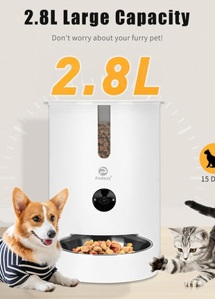 Automatic Cat Feeders, Podazz 1080P HD Camera Timed Auto Cat Dog Feeder with Smart App, 5G WiFi Dry Food Dispenser 2-Way Audio, Voice Recorder, Night Vision, Non-Stick Food Bowl (White)