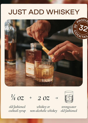Strongwater Old Fashioned Mix - Makes 32 Cocktails - Handcrafted Old Fashioned Syrup with Bitters, Orange, Cherry, Organic Demerara Sugar - Craft Cocktail Mixer, Just Mix with Bourbon,Whiskey - 1 Pack
