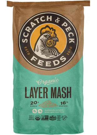 Scratch and Peck Feeds | Layer Mash for Chickens & Ducks | 40 lb Bag | 16% Protein, Corn & Soy Free, Fermentable Whole Grains, Certified Organic & Non-GMO Project Verified, Complete Nutrition