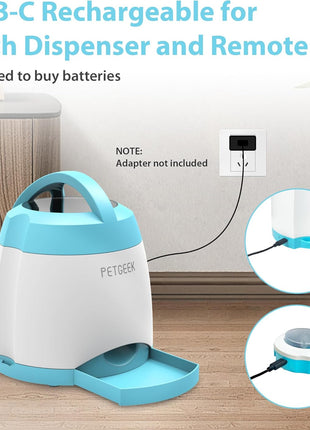 PETGEEK Automatic Dog Feeder/Treat Dispenser with Rechargeable Button Remote Control, Interactive Dog Food Puzzle & Stimulation Toys, 400ml Capacity Pet Dispensing Toy for Indoor/Outdoor Play