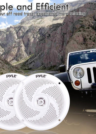 Pyle Marine Speakers - 5.25 Inch 2 Way Waterproof and Weather Resistant Outdoor Audio Stereo Sound System with 180 Watt Power and Low Profile Slim Style - 1 Pair - PLMRS5W (White)
