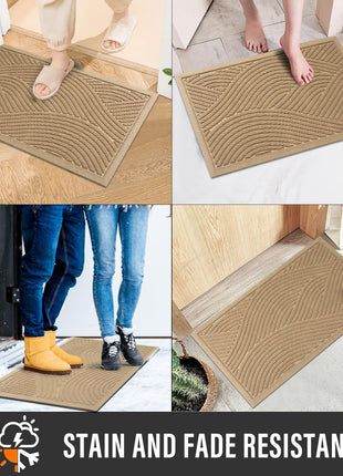 HIYARD Sturdy Front Door Mat, Absorbent Muddy Dirt Resist Welcome Door Mats Outdoor Indoor, Stain and Fade Resistant, Non-Slip Backing Entry Mat Low Profile Doormat for Entryway, 29×17, Beige