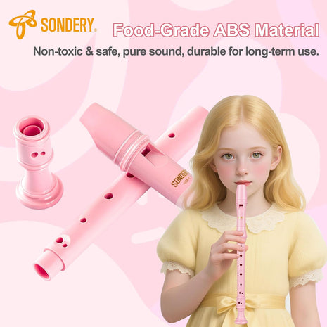 Sondery Soprano Recorder Instrument German Fingering Durable Beginner's Recorder Easy-to-Play Plastic Body Includes Fingering Chart Carry Pouch