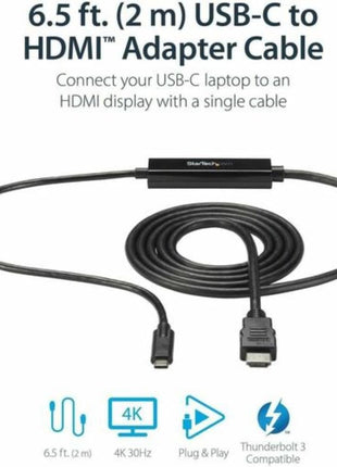 StarTech.com 6ft (2m) USB C to HDMI Cable, 4K 30Hz USB Type-C to HDMI Video Display Converter, Monitor Adapter Cord, Thunderbolt Compatible