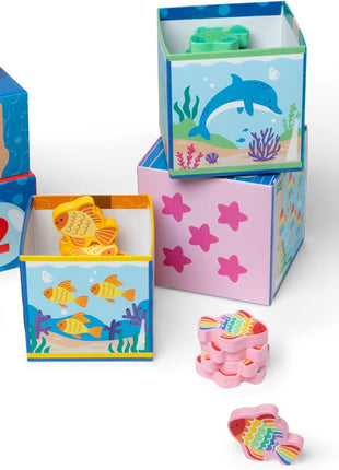 Melissa & Doug® Ms. RachelTM Sort and Count Nesting and Stacking Blocks with Wooden Fish Preschool Learning Toy for Boys, Girls - FSC Certified