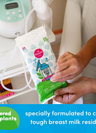 Breast Pump Wipes by Dapple Baby, Hypoallergenic & Powered by Plants, Removes Milk Residue, Leaves No Taste, Convenient Wipes Pouch, Fragrance Free, 25 Count (Pack of 1)