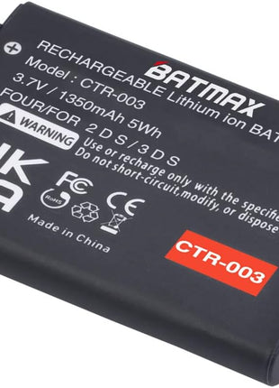 Batmax 1350mAh CTR-003 Battery for Nintendo 3DS 2DS Game Console