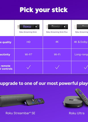 Roku Streaming Stick 4K - HDR & Dolby Vision Roku Streaming Device for TV with Voice Remote & Long-Range Wi-Fi - Free & Live TV