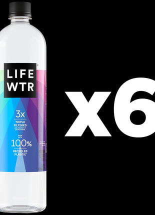 LIFEWTR Premium Purified Water, pH Balanced with Electrolytes, 100% recycled plastic bottles, 33.8 Fl Oz, 1L (Pack of 6)