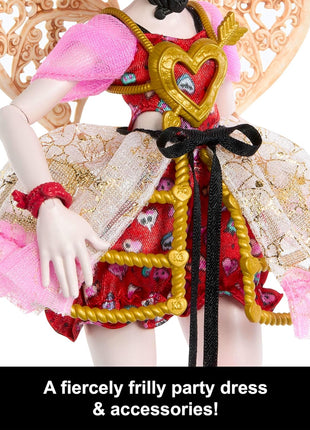 Monster High Scary Sweet Birthday Cupid Asteria Doll | Doll in Pink and Red Party Dress with Party-Themed Accessories like Invite, Balloon, Gift and More