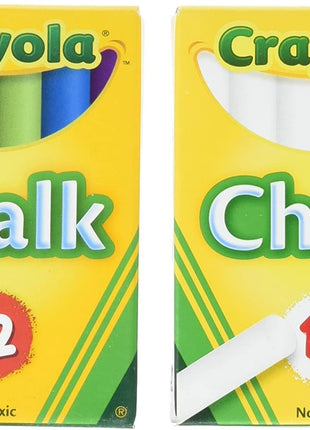 Crayola Non-Toxic White Chalk(12 ct box)and Colored Chalk(12 ct box) Bundle