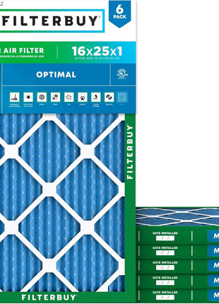 Filterbuy 16x25x1 Air Filter MERV 13 (MPR 1900) Health Defense Replacement (6-Pack), Electrostatic Pleated HVAC AC Furnace Filters, Made in USA (Actual Size: 15.50 x 24.50 x 0.75)