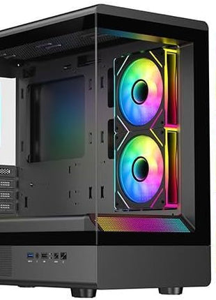 DIYPC ARGB-M1-BK Black USB3.0/ Type C Tempered Glass Micro ATX Gaming Computer Case w/Dual Tempered Glass Panel and 3 x ARGB PWM Fans (Pre-Installed)