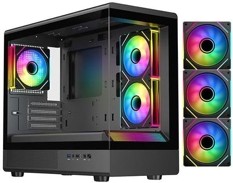 DIYPC ARGB-M1-BK Black USB3.0/ Type C Tempered Glass Micro ATX Gaming Computer Case w/Dual Tempered Glass Panel and 3 x ARGB PWM Fans (Pre-Installed)