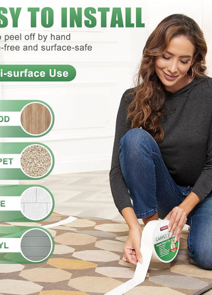 YYXLIFE Double Sided Carpet Tape for Area Rugs & Hardwood Floors, 2" x10YD | Removable Rug Tape, Residue-Free, Heavy Duty Adhesive, Non-Slip Anti-Curling Floor Tape for Mats, Carpets, Tile, White