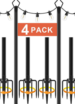 10Ft String Light Poles 4 Pack,Light Poles for Outside Lights,Outdoor with Fence Brackets Hanging Lights,Metal Stand Deck Patio Backyard