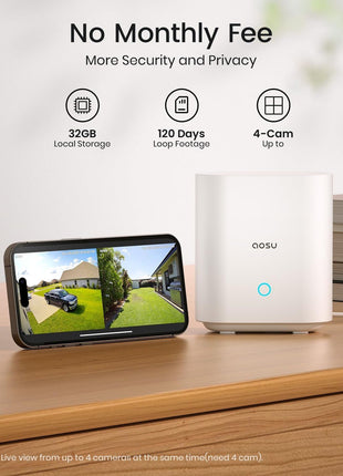 aosu 2K QHD Battery Security Cameras Wireless Outdoor System, 2-Cam-Kit | True 2K HD Night Vision, No Subscription Required, Long Battery Life, 166° Wide View, Spotlight & Siren Alarm, Motion Alert