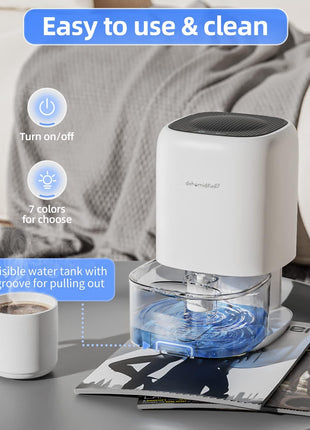 35 OZ Dehumidifier for Bedroom RV, Quiet with Auto Shut Off, White | 280 Sq.Ft Small Dehumidifiers for Home Bathroom Closet, 7 Color Light, 28dB Ultra Quiet, 35OZ Water Tank