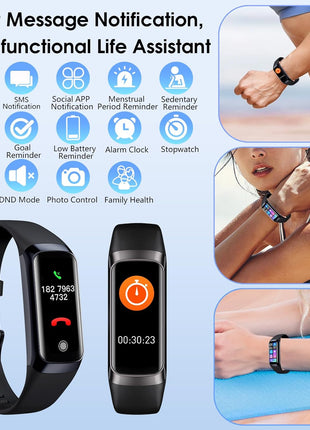 Fitness Tracker, 24/7 Heart Rate Blood Oxygen Blood Pressure Body Temp Monitor Sleep Calorie Tracker with 1.1inch AMOLED Touch Color Screen Pedometer Smart Watch Waterproof for Women Men